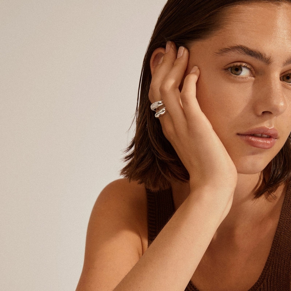 LEARN recycled crystal rings 2-in-1 set Silver-plated